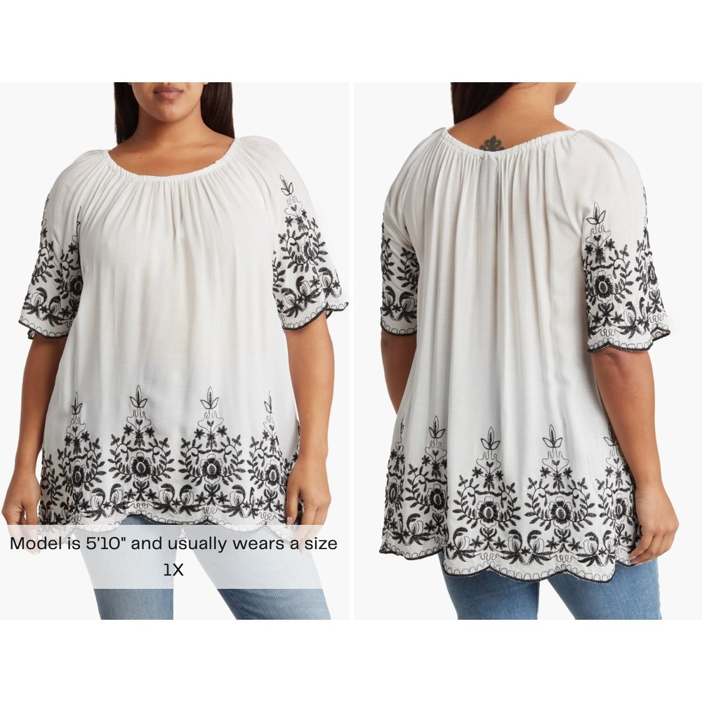 NWT LIV LOS‎ ANGELES White Embroidered Off Shoulder Top Style SB1196X Size 1X
